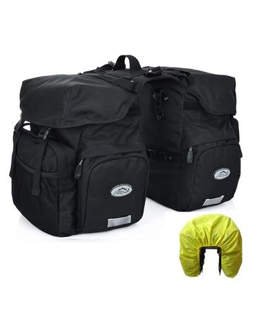 ZTZ Canvas Cycling Bicycle Bike Pannier Rear Seat Bag Rack Trunk (Waterproof, Roll-Up) Black