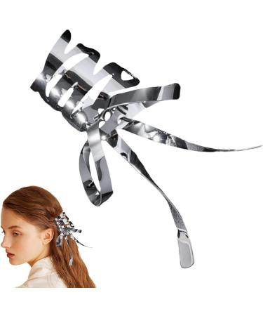 Teksome Bow Hairpin Set Retro Metal Bowknot Barrette | Single and Double Ponytail Bow Hair Clips for Women Girls Adults All Ages Kids Silver - Buy Online on SooperMarket.com