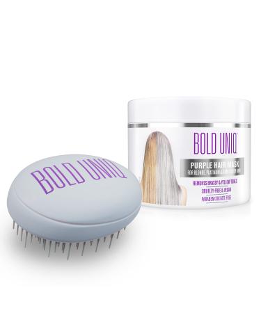 Purple Hair Mask For Blonde, Platinum, Bleached, Silver, Gray, Ash & Brassy Hair & Detangling Hair Brush Bundle - Remove Yellow Tones and Condition Dry, Damaged Hair - Cruelty Free & Vegan
