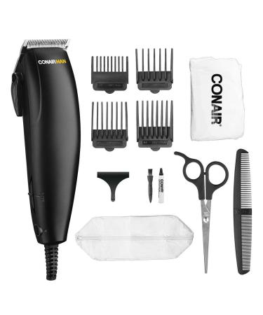 ConairMAN Dual Voltage Hair Clippers for Men 12-piece Hair Clipper Great for Travel Black 12-Piece Set