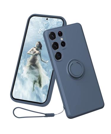 13peas Silicone Case for Samsung Galaxy S22 Ultra 5G (2022) Ring Case Upgrade 360 Degree Holder Stand Mobile Phone Case with Strap Chain Magnetic Car Holders Cover with Inner Microfibre (Blue)