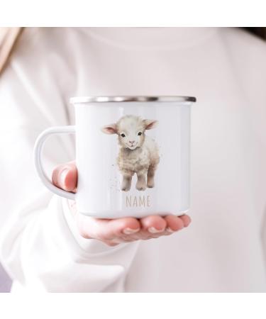 Personalized Sheep Enamel Cup for Kids - Custom Name Drinking Cup | Ideal Gift for Boys & Girls - 300 ml - Buy Online on SooperMarket.com