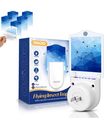 Indoor Sticky Trap Plug-in Indoor Snap Trap Blue-Purple Light Attracts Sticky Trap - 500 Square Feet Protection (1 Device + 6 Refills)