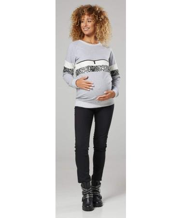 Happy Mama Women's Maternity Nursing Zipped Sweatshirt Striped Jumper 1110 - Light Grey Melange & Panther Gray - Size 16 - Buy Online on SooperMarket.com