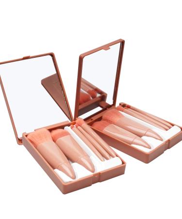 MJ JOMAY Mini Makeup Brush Set with Mirror - Professional Travel Set for Face, Eyebrow, Blush, and Lip Gloss - Pink - Buy Online on SooperMarket.com