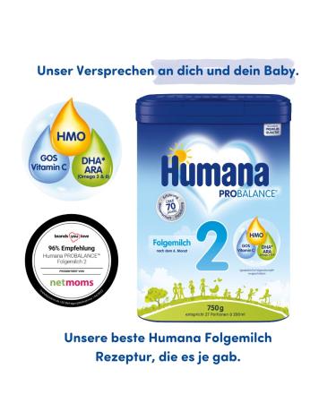 Humana Probalance Follow-Up Milk 2 - Ideal Baby Food from 6 Months | 750g - 27 Portions of 200ml - International Shipping Available - Buy Online on SooperMarket.com