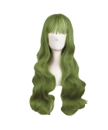 MapofBeauty 28 Inch/70cm Beautiful Special Color Air Bangs Long Wavy Curly Lolita Cosplay Wig (Light Sea Green) Light Sea Green 28 Inch (Pack of 1)