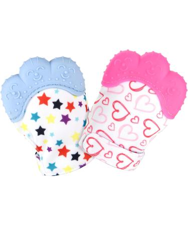 Vicloon Baby Teething Set Teething Mittens for Baby - Pack of 2 - rose red-blue