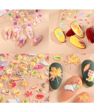 Nail Art Stickers Xcreando 6 Sheets 5D Embossed Fall Self-Adhesive Nail Polish Stickers Autumn Nail Decals Designed with Maple Flowers Butterflies Pumpkin Owl Thick DIY 3D Nail Art Supplies for Thanksgiving Day Decorations colorful - Buy Online on SooperMarket.com