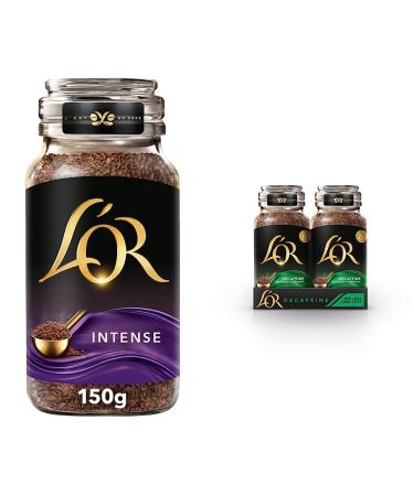 L'OR Intense Instant Coffee 150g (Pack of 6 Jars Total 900g) & Decaf Instant Coffee 150g (Pack of 6 Jars Total of 900g)