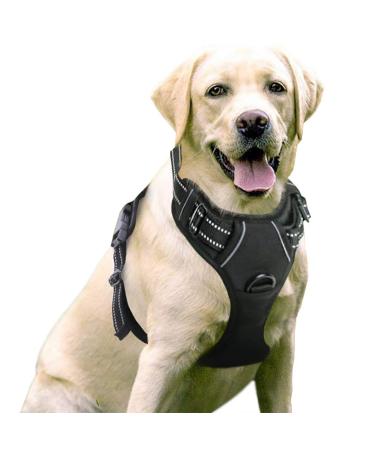 rabbitgoo Dog Harness, No-Pull Pet Harness with 2 Leash Clips, Adjustable Soft Padded Dog Vest, Reflective Outdoor Pet Oxford Vest with Easy Control Handle Large Classic Black