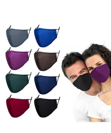 8 Pack Reusable Cloth Face Mask Washable with Adjustable Ear Straps & Nose Wire Adult Cotton Face Masks for Women Men 8 Count (Pack of 1) Black,dark Grey,brown,dark Blue,burgundy, Dark Green ,Purple,royal Blue