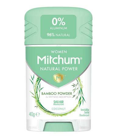Mitchum Women 24HR Natural Vegan Deodorant Stick with 96% Natural Ingredients Aluminium Free Coconut Scent Dermatologist Tested 40 g (Pack of 1)