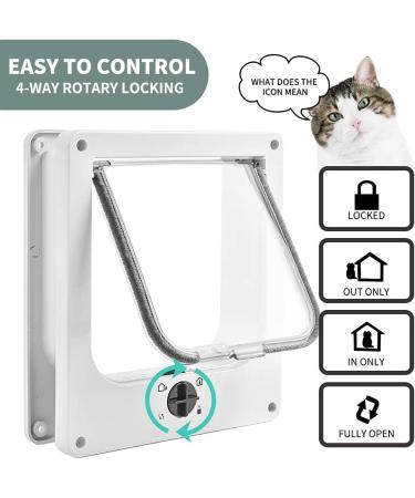 Large White 4-Way Locking Cat Door - Secure Entry for Your Pet - Buy Online on SooperMarket.com