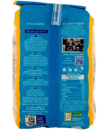 De Cecco Orecchiette n.91 (500g) - Pack of 3 - Buy Online on SooperMarket.com