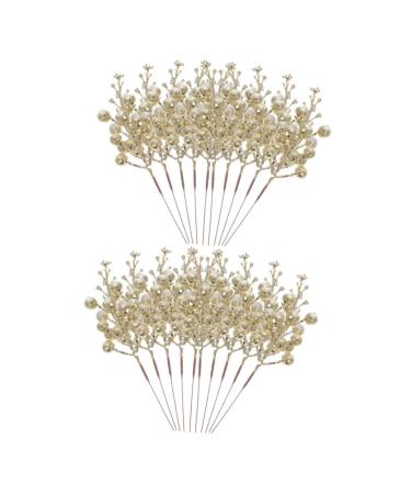 ABOOFAN 20pcs Christmas Imitation Berries Wreath Flower Garland Decor Christmas Berries Simulation Berries Branch Artificial Berry Branches Xmas Berries Christmas Tree Foam Accessories Golden 19X5X5CM