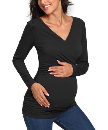 Love2Mi Maternity Nursing Shirt - Short Sleeve V-Neck Breastfeeding T-Shirt - Pregnancy - Dark Black - Size L - Buy Online on SooperMarket.com