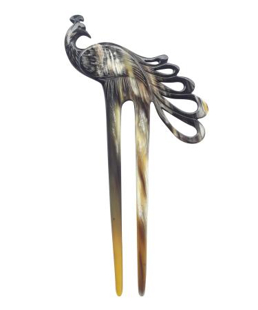 Marycrafts Peacock Buffalo Horn Hair Fork Hair sticks Accessories Handmade (MultiColor)