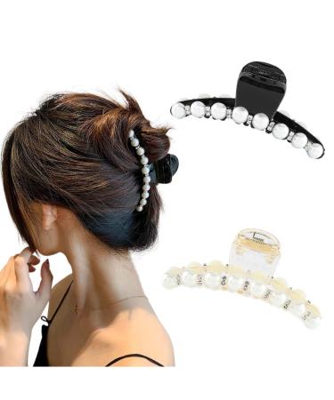 Runmi Hair Clips Pearl Hair Clips Crystal Hair Clips Hair Accessories for Women and Girls (2 Pack) (A)