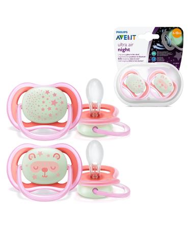 Philips Avent Ultra Air Nighttime Schnuller-2 Series BPA-free breathable breathable shining pacifier for babies from 6-18 months including transport and sterilization box star/teddy