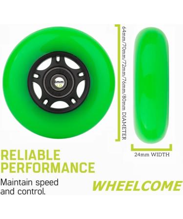 WHEELCOME Inline Skate Wheels 80mm Green - 4-Pack ABEC-9 Bearings, 85A Indoor/Outdoor Roller Hockey Skates - 64mm/70mm/72mm/76mm Options - Buy Online on SooperMarket.com