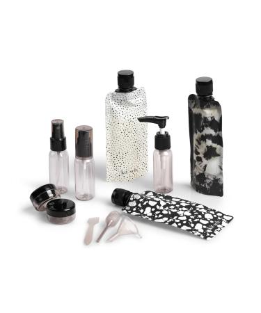 Kitsch Ultimate Travel Set - Set of 11 Travel Size Container Kit Includes Pump & Spray Bottles Jars with Lids and More Portable Leakproof Reusable TSA Approved Toiletry Essential Holders Pack of 11 Black | Ivory