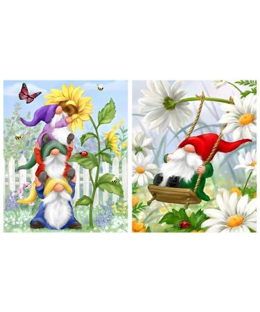 FQOVKYN 2Pack Diamond Painting Kits for Adults Full Drill Gnomes Kissing Flowers Diamond Painting Kits DIY 5D Garden Diamond Painting Sunflowers Butterfly Diamond Art Kits for Home Decor 12X16Inch
