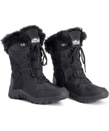 Polar Women's Quilted Faux Fur Cuff Winter Boots - Black | Duck Rubber Sole | Snow & Rain Outdoor Boot - Buy Online on SooperMarket.com