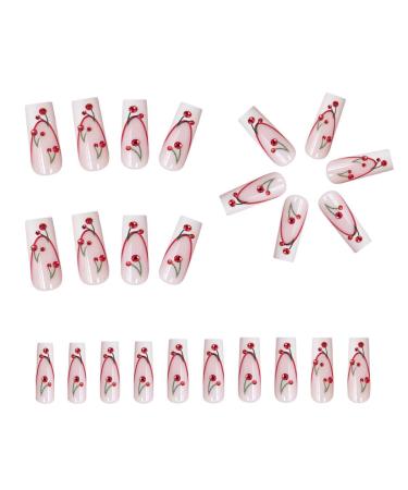 Shop 24Pcs White French Tip Long Press on Nails - Glossy Acrylic False Nails with Rhinestones & Designs for Women | Perfect for International Shipping - Buy Online on SooperMarket.com