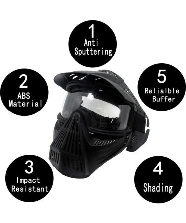 Independent Tactical Paintball Mask for Airsoft BB Hunting CS Game - Impact Resistant Full Face Gear with Goggles for Outdoor Activities - Black/Clear Lens - Buy Online on SooperMarket.com