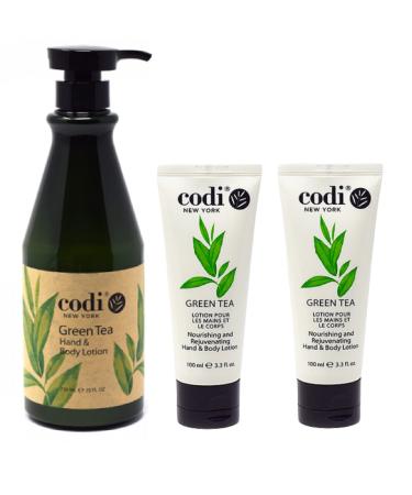 Codi Green Tea Lotion - Green Tea Body and Hand Lotion for Women and Men - Green Tea Body Lotion with Wonderful Green Tea Scent - Less Greasy and Quick Absorbent - 1 750ml Bottle and 2 100ml Tubes