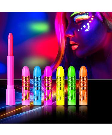 Glow in The Black Light Face Paint Crayons Kit, UV Black Light Makeup Neon Face and Body Paint Sticks Markers for Mardi Gras Halloween Masquerades Makeup