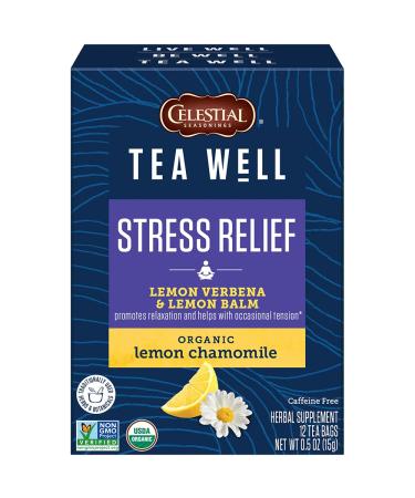 Celestial Seasonings Stress Relief Lemon Verbena & Lemon Balm Organic Lemon Chamomile Caffeine Free 12 Tea Bags 0.06 oz (1.2 g) Each