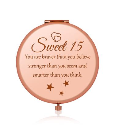 15th Birthday Gifts for Girl 15 Year Old Girl Gifts for Birthday Rose Gold Compact Mirror Inspirational Gifts for Friends Daughter Niece Teenage Girls Sweet 15 Birthday Gifts for Bestie Sister