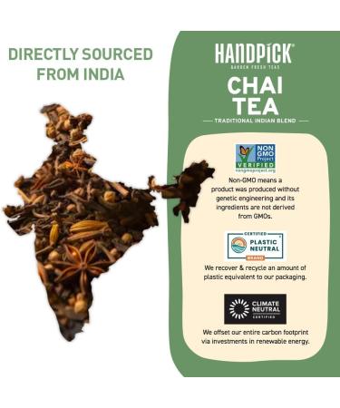 Handpick Masala Chai Tea Bags 100 Count - Strong & Aromatic Blend with Cinnamon, Pepper, Cloves & Cardamom - Premium Quality Round Bags - Eco-conscious Packaging - Buy Online on SooperMarket.com