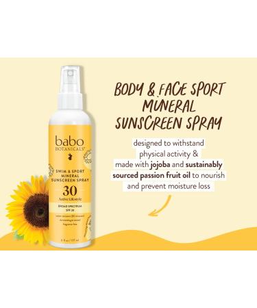 Babo Botanicals Swim & Sport Mineral Sunscreen Spray SPF 30 with Natural Zinc Oxide | Face & Body | Dermatologist Tested, Cruelty-Free | 2 oz - Buy Online on SooperMarket.com