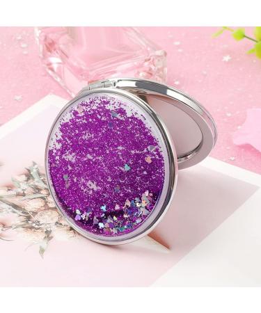 Mollensiuer 2Pcs Folding Double-Sided Glitter Handheld Pocket Mirror - Portable Travel Makeup Mirror for Pockets, Bags, and Travel - Purple - Buy Online on SooperMarket.com