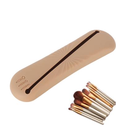 Silicone Makeup Brush Bag Dustproof Oblique Opening Large Capacity Silicone Makeup Brush Holder Brown Portable for Home Travel