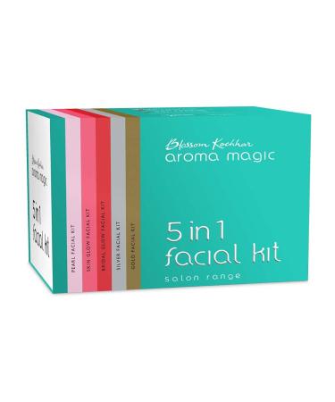 Aroma Magic 5 in 1 Facial Kit - Multi Use | 7 Steps Skincare Set | Includes Gold Silver Bridal Skin Glow & Pearl Facial Kit | Enhances Radiant Glow