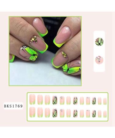 sunroot French Butterfly False Nails Long Coffin Nail Tip Detachable Press on Nails DIY Manicure ABS - Buy Online on SooperMarket.com