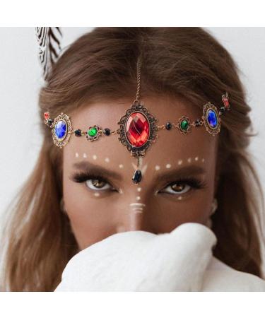 Zoestar Vintage Head Chain Gold Crystal Headpiece Baroque Forehead Tassel Headband Halloween Festival Costume Hair Accessories for Women and Girls - Buy Online on SooperMarket.com