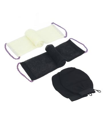 African Net Sponge Quick Drying Deep Gentle Net Bath Sponge 2 Hand Straps for Hotel for Bathroom (Black Beige)