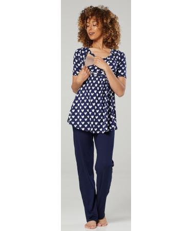 Happy Mama Maternity Nursing 3pcs Nightwear Set - Navy With Hearts - Pants, Top, Robe - Buy Online on SooperMarket.com