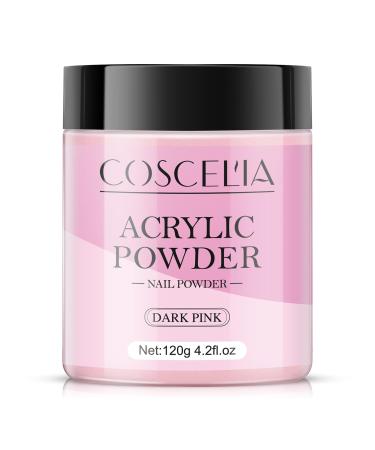 COSCELIA Acrylic Powder for Nails Dark Pink 120g for 3D Acrylic Nail Extensions No Lamp Needed 052