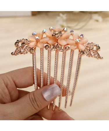 Missgrace Boho Luxury Glitter Sparkly Flower Blue Pink Crystal Rhinestones Hair Side Combs Hairpins Barrettes Bride Hair Clips Accessories for Women Girls (Champagne)