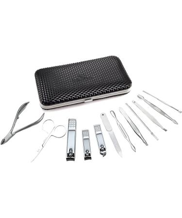 Professional 12-Piece Manicure & Pedicure Set | Stainless Steel Nail Clipper Kit | Travel Grooming Tools - Black - Buy Online on SooperMarket.com