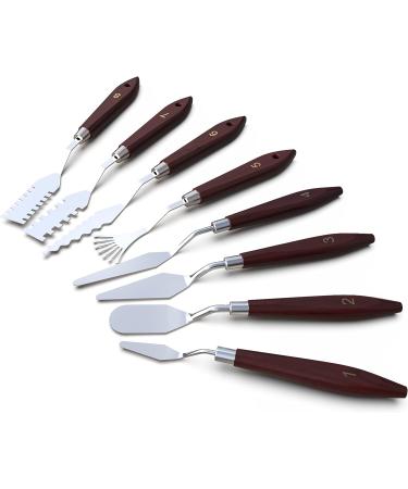 8 Pack Stainless Steel Painting Knife Set with Wood Handle - Professional Palette Knives Spatula for Oil Paint Canvas Artists Beginners - Buy Online on SooperMarket.com