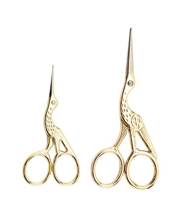 Acronde 2PCS Vintage Stork Shape Sewing Scissors Stainless Steel Tailor Scissors Sharp Sewing Shears for Embroidery, Sewing, Craft, Art Work & Everyday Use (Gold)