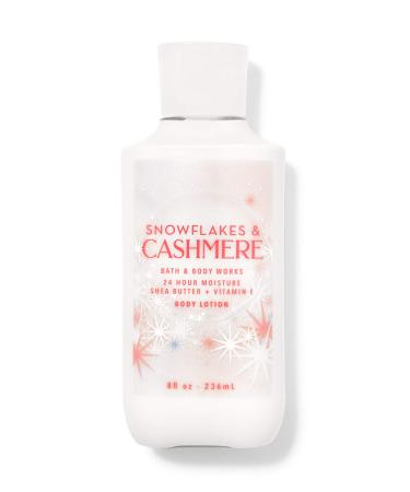 Bath and Body Works Body Care - Snowflakes & Cashmere - 24 Hour Moisture Body Lotion w/Shea Butter + Vitamin E - Full Size 8 fl oz