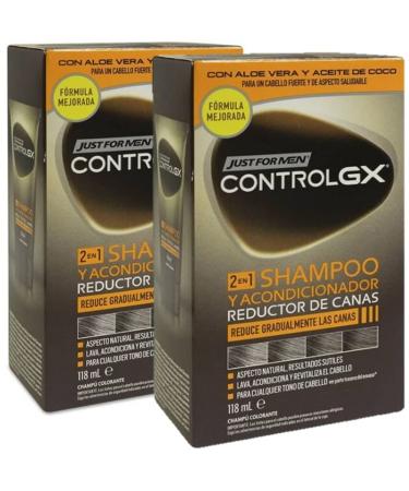 Just for Men Control GX Gray Reducing 2-in-1 Shampoo & Conditioner for gray hair new improved formula-all colors 118 ml-2 packs